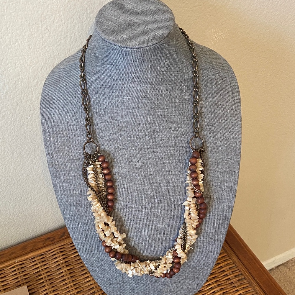 Vintage 80s CHICO’s 8 Strand MOP Wood Chain Necklace/Belt